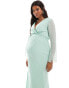 ASOS DESIGN Maternity wrap front midi dress with seaming details in sage green