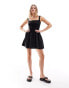 ASOS DESIGN ribbed tank mini dress with poplin skirt in black