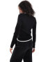 YAS faux placket cardigan with contrast in mono - BLACK