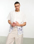 ASOS DESIGN relaxed deep revere linen mix shirt with mushroom border print