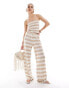 ASOS DESIGN crochet look stripe angel sleeve top co ord in stone