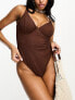 Peek & Beau Fuller Bust Exclusive underwire crinkle swimsuit in brown