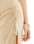 Lioness textured off shoulder thigh split midaxi dress in beige