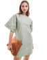 ASOS DESIGN boxy oversized t-shirt cotton twill mini dress in sage