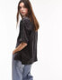 Topshop crinkle satin resort shirt in black