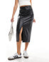 Vero Moda high waisted faux leather midi skirt in black