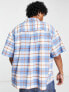 COLLUSION festival seersucker textured short sleeve summer shirt in blue check