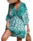 Women's Green Floral Paisley Puff Sleeve Mini Beach Dress