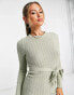 Brave Soul Eddie knitted dress with slit in sage green