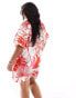 ASOS DESIGN Curve short sleeve linen boxy mini shirt dress in red tropical print