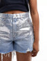 ASOS DESIGN denim metallic relaxed shorts in silver blue