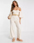 ASOS DESIGN puff sleeve bardot jumpsuit with wicker belt in stone