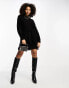 Glamorous tie waist mini jumper dress in black knit