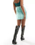 In The Style metallic denim mini skirt in turquoise