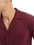 ASOS DESIGN long sleeve rib jersey shirt with revere in burgundy