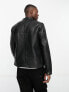 Jack & Jones Essentials faux leather biker jacket in black