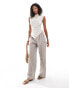 ASOS DESIGN drape high neck asymmetric linen top in natural stripe