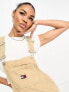 Tommy Jeans logo corduroy pinafore dress in sand