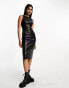 Stradivarius faux leather tank midi dress in black