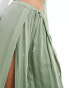 ASOS DESIGN wide leg beach trouser with high splits in khaki