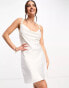 ASOS DESIGN satin cowl neck mini slip dress with daisy trim straps in ivory