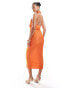 ASOS DESIGN plisse twisted halter neck midi dress in orange