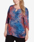 Plus Size Scoop Neck with Bar Detail Tie Dyed Spots Jacquard Knit Top