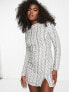 Miss Selfridge Premium embellished long sleeve rope detail mini dress in silver