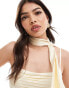 Forever New satin slip midaxi dress with neck tie in butter bean