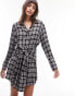 Topshop tie front mini shirt dress in check