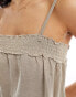 JDY shirred detail cami top co-ord in beige