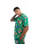 Polo Ralph Lauren short sleeve revere collar surf bear print rayon shirt classic oversized fit in mid green CO-ORD