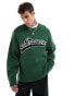 Weekday Cypher jumper with varisty jacquard graphic in dark green