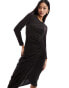 New Look glitter ruched midi dress in black