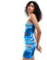 ASOS DESIGN mesh bandeau bodycon mini dress with ruching in dolphin print