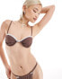 Reclaimed Vintage underwire bikini top with lace trim and bows in brown