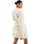 In The Style Plus jacquard belted mini blazer dress in cream