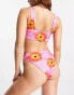 COLLUSION flower print reversible high waist bikini bottom in multi