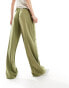 ASOS DESIGN Tall wide leg dad trouser with linen in olive