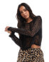 ONLY long sleeve cropped mesh top in black