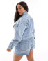 In The Style Plus silver foil detail crop denim jacket in light blue