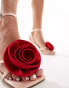 Glamorous Wide Fit corsage barely there heeled sandals in pink and red satin