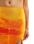 Farai London Carina mesh thigh split button through maxi skirt in orange ombre