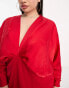 ASOS DESIGN Curve Exclusive satin batwing midaxi dress with split skirt in red