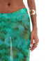 South Beach abstract print mesh maxi beach skirt in green