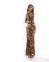 Jaded Rose corseted long sleeve maxi dress in leopard