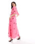 Hope & Ivy wrap maxi dress in pink & red