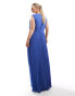 TFNC Plus Bridesmaid chiffon wrap front pleated maxi dress in aster blue