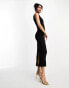 ASOS DESIGN grown on neck midi dress with ruched sides in black