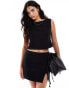 ASOS DESIGN linen blend slash neck fitted top co ord in black